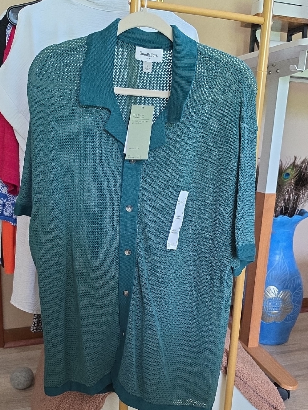 Goodfellow & Co Green Vacay Open-Knit Short Sleeve Polo